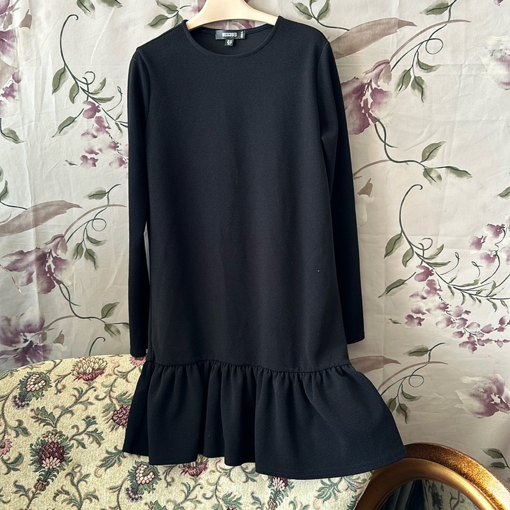 Stretch Crepe Little Black Dress Mini Midi bottom ruffle Easy out to Party